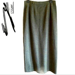 ESSAY Vintage Tweed Wool Maxi Pencil Skirt Green